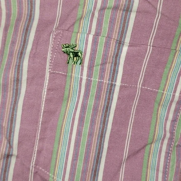 Vintage Ezra Fitch Striped Long Sleeve Button Front Shirt Pink Green Medium M - Picture 4 of 6